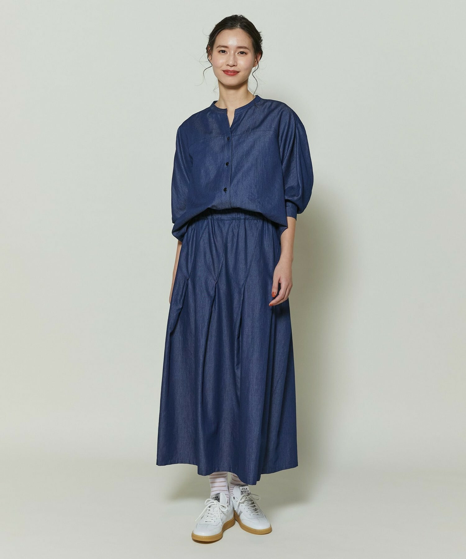 【GREEN】コットンリヨセルダンガリースカート 詳細画像 ライトブルー 6