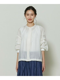 【GREEN】シルク混エアリー平織ブラウス 詳細画像 ネイビー 11