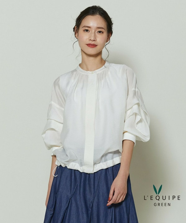 【GREEN】シルク混エアリー平織ブラウス