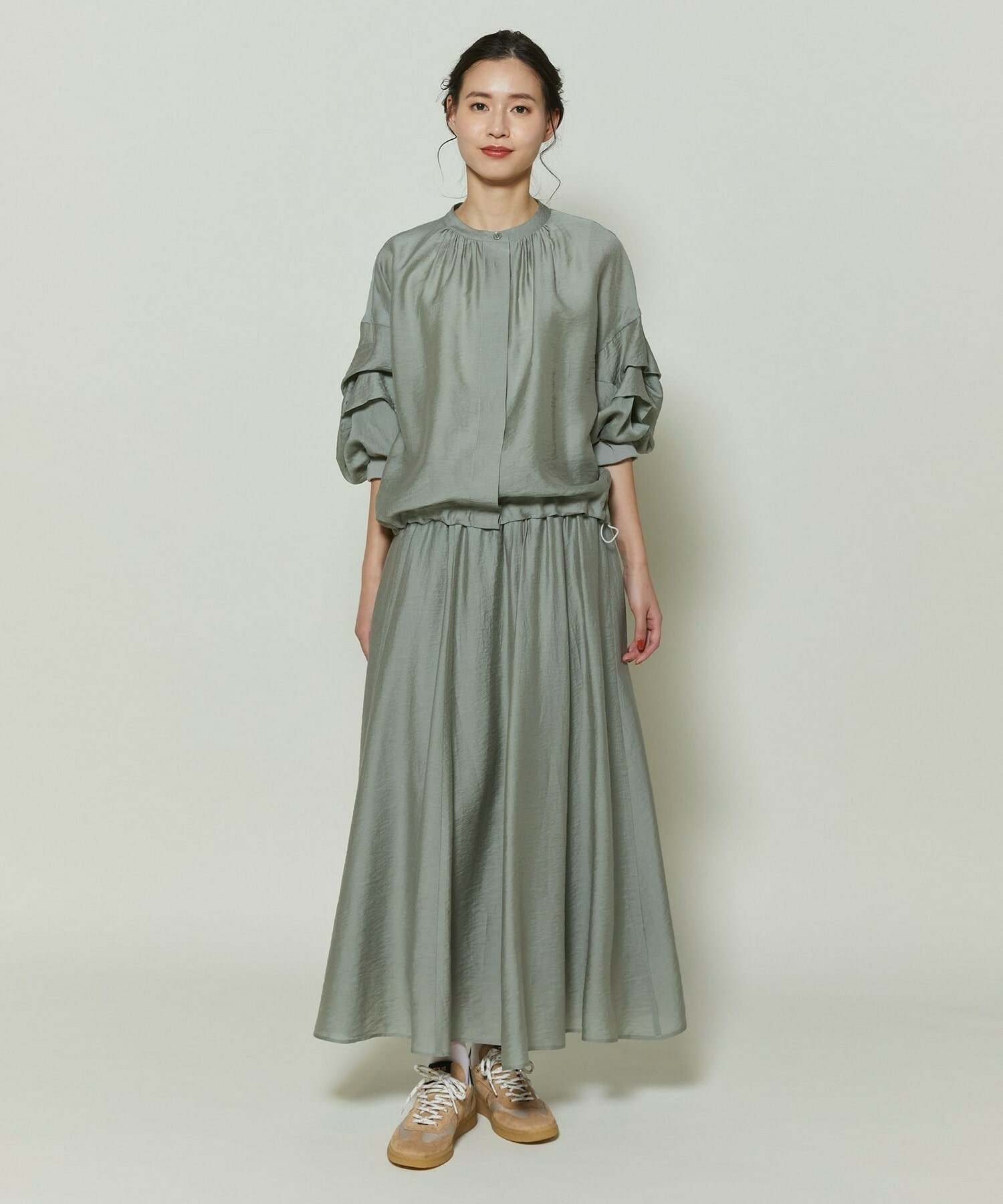 【GREEN】シルク混エアリー平織ブラウス 詳細画像 ネイビー 1