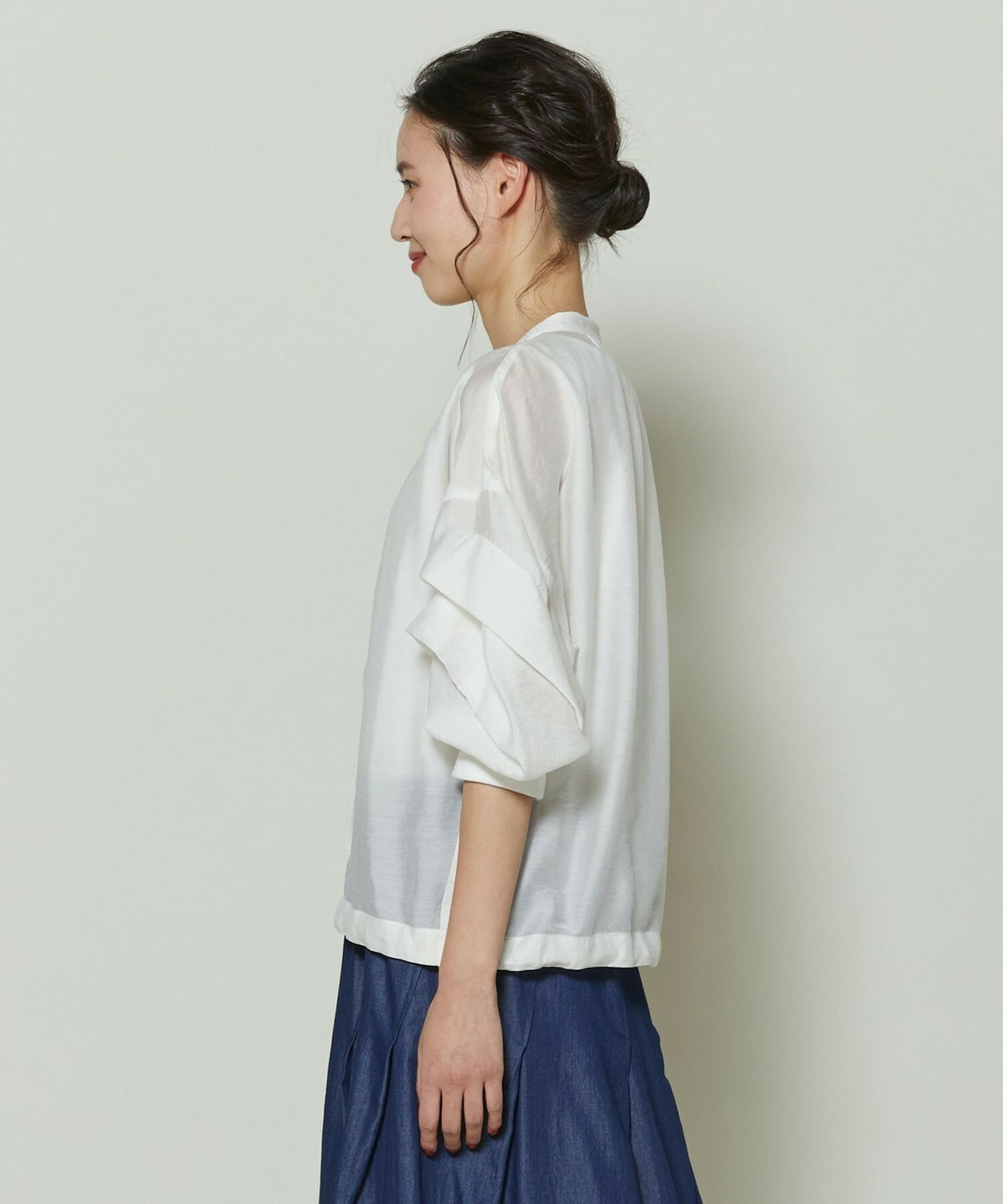 【GREEN】シルク混エアリー平織ブラウス 詳細画像 ネイビー 12