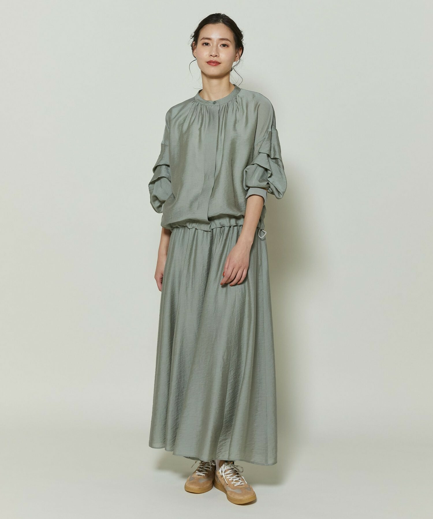 【GREEN】シルク混エアリー平織ブラウス 詳細画像 ネイビー 2