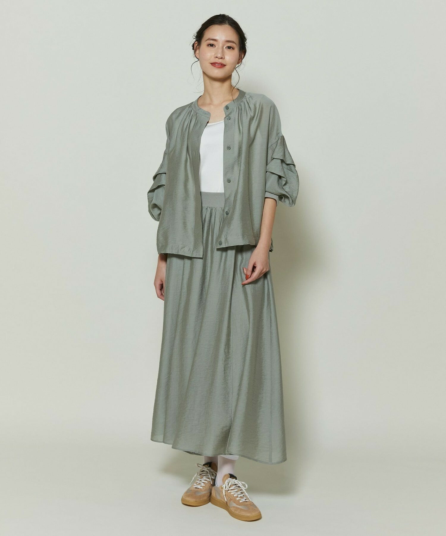 【GREEN】シルク混エアリー平織ブラウス 詳細画像 ネイビー 4