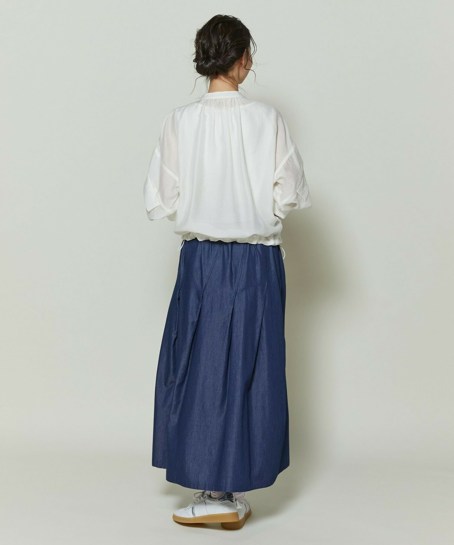 【GREEN】シルク混エアリー平織ブラウス 詳細画像 ネイビー 8