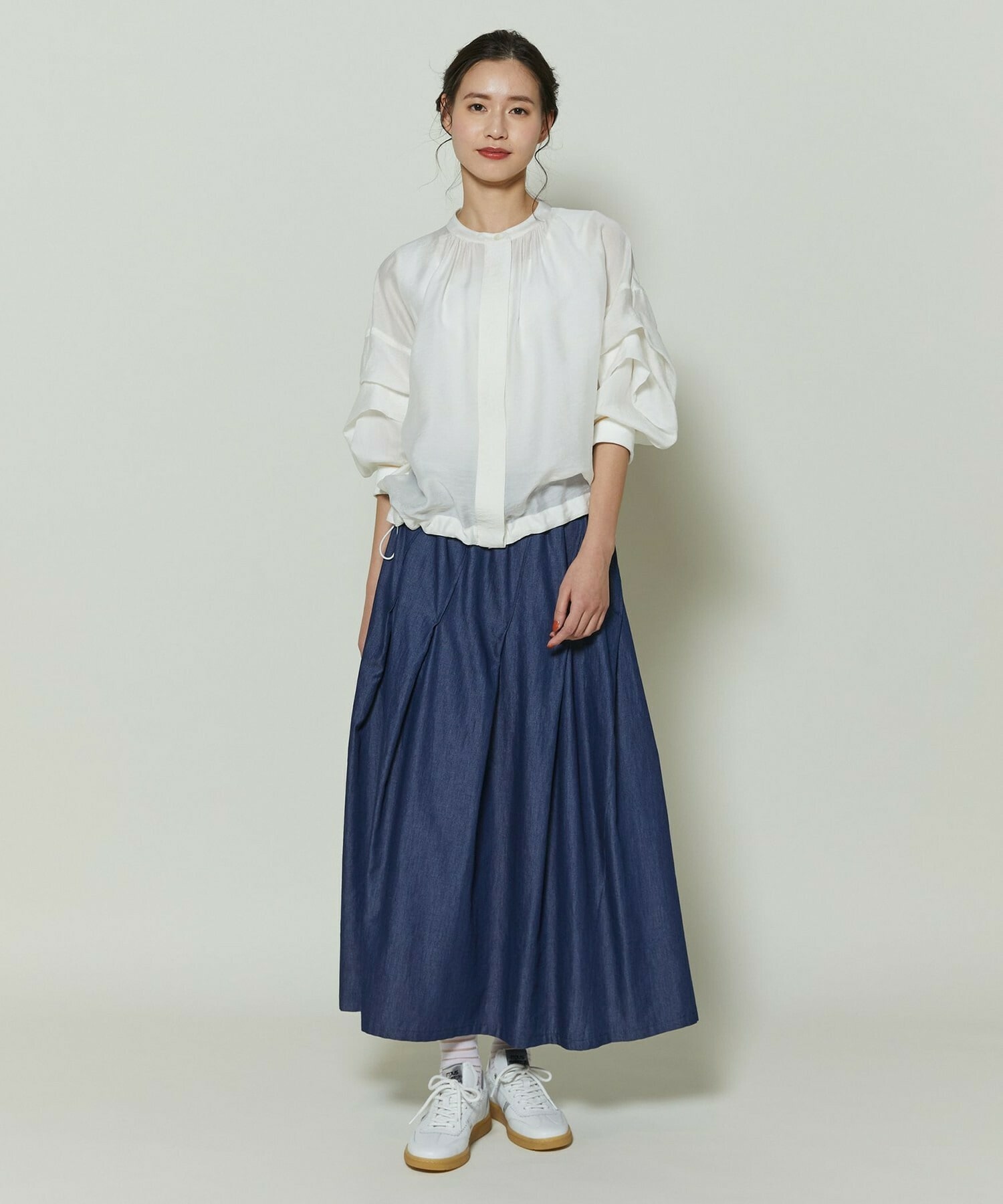 【GREEN】シルク混エアリー平織ブラウス 詳細画像 ネイビー 9