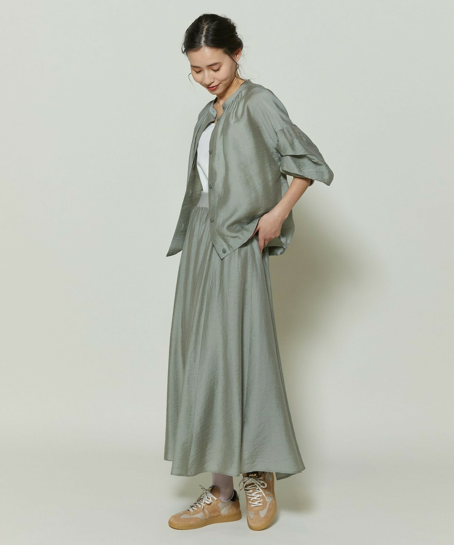 【GREEN】シルク混エアリー平織スカート 詳細画像 ネイビー 17