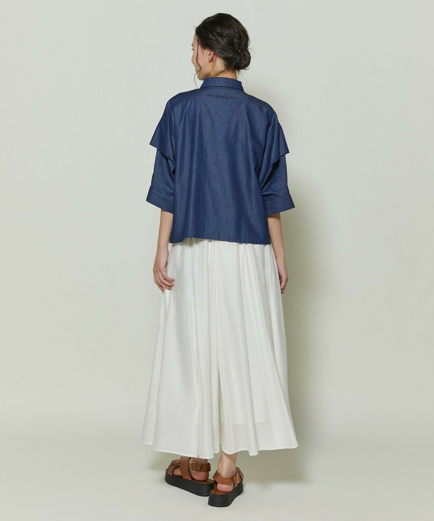 【GREEN】シルク混エアリー平織スカート 詳細画像 ネイビー 3