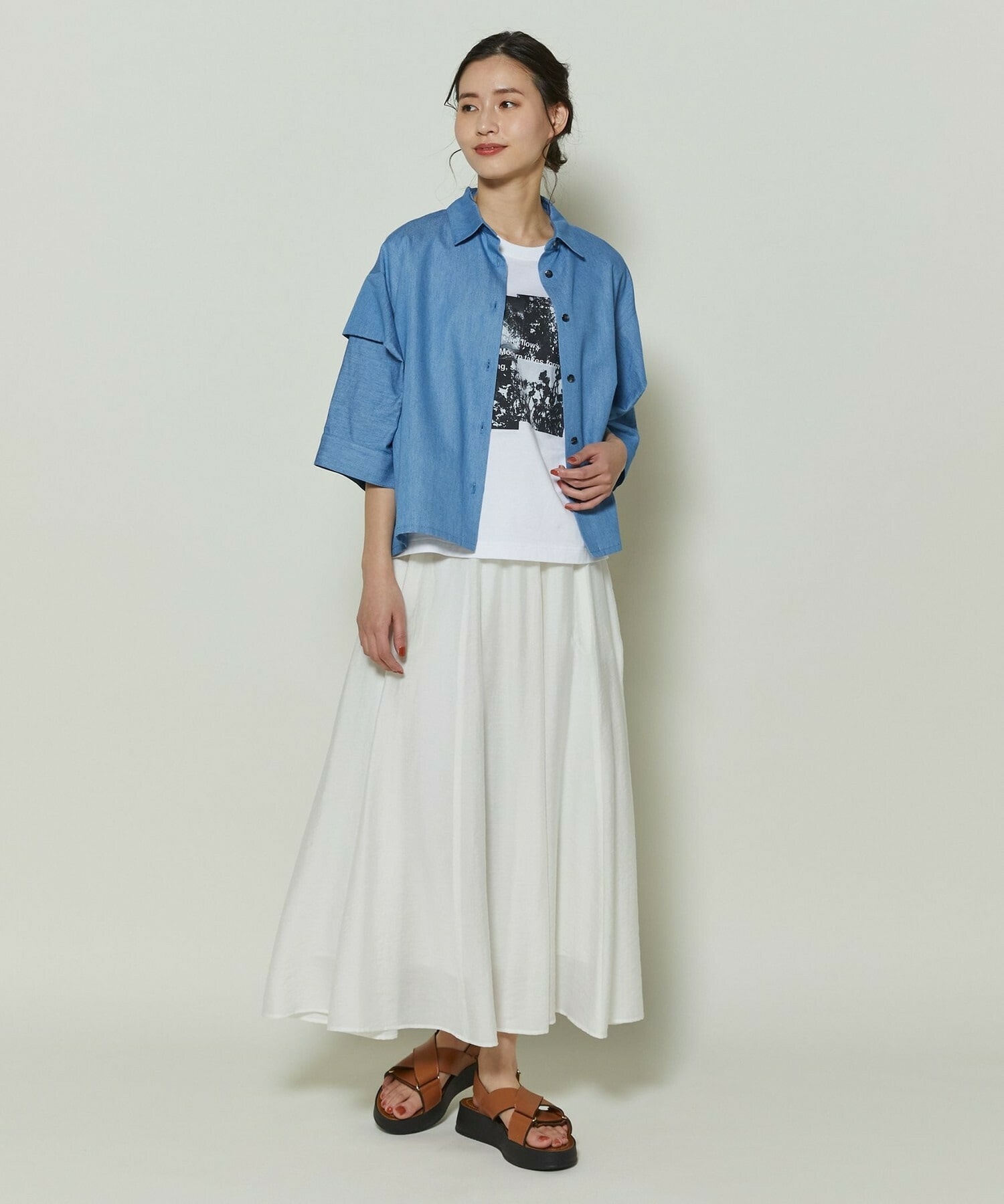 【GREEN】シルク混エアリー平織スカート 詳細画像 ネイビー 4