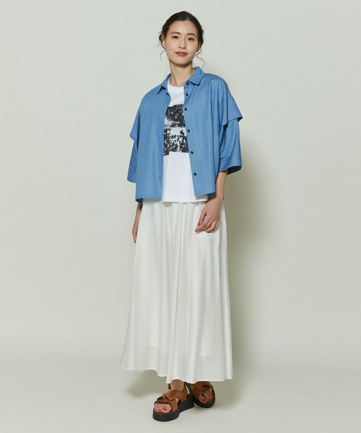 【GREEN】シルク混エアリー平織スカート 詳細画像 ネイビー 5