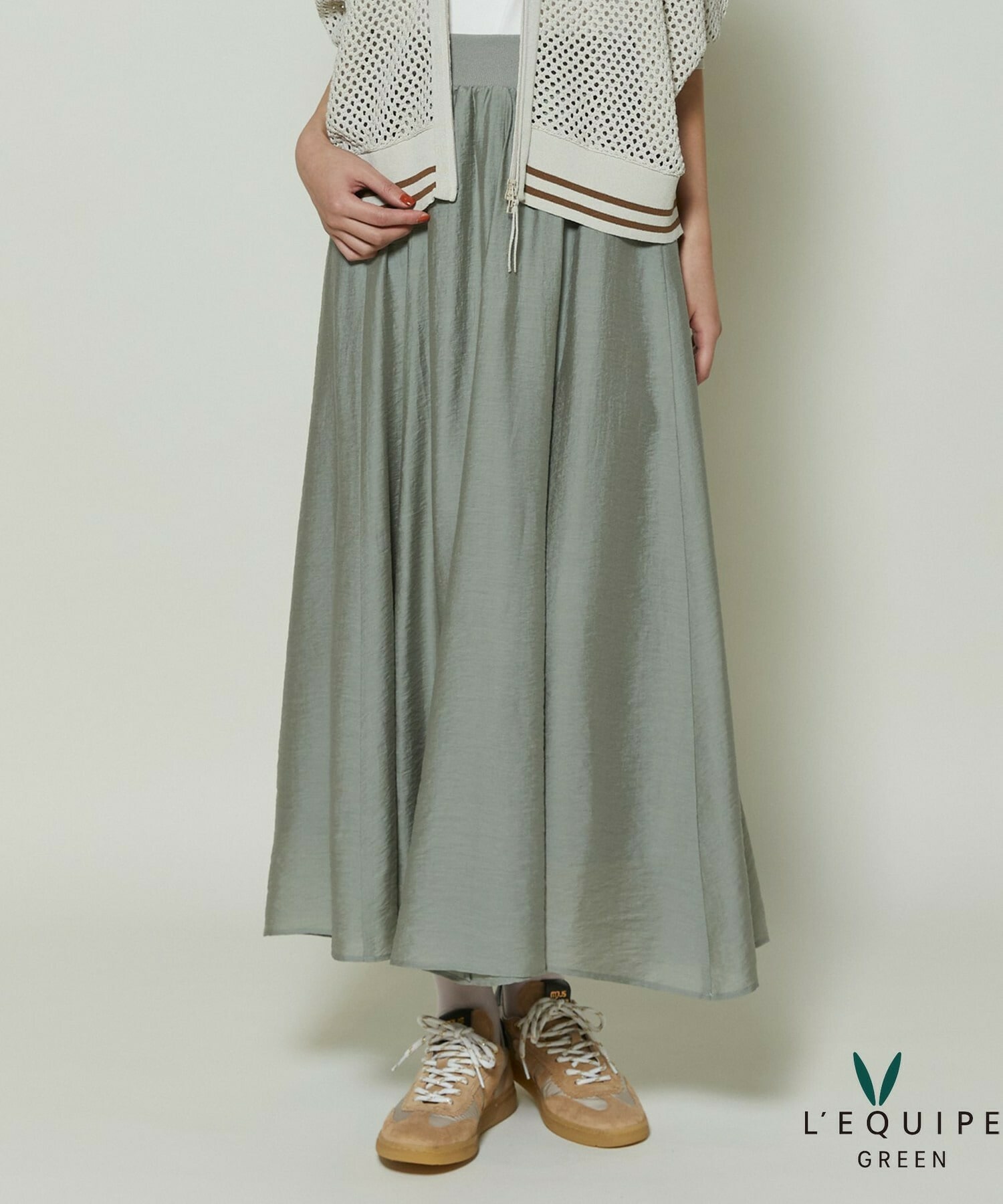 【GREEN】シルク混エアリー平織スカート 詳細画像 グリーン 1