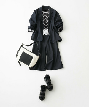 【L'EQUIPE】［eclat 2026年5月号掲載商品］バイカラーパネルボーダーカットソー 詳細画像 ブラック&times;ホワイト 2