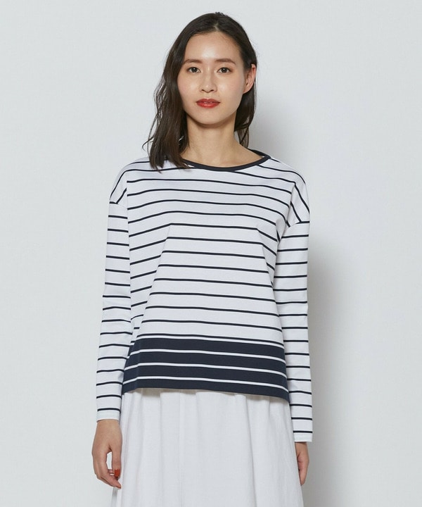 【L'EQUIPE】バイカラーパネルボーダーカットソー