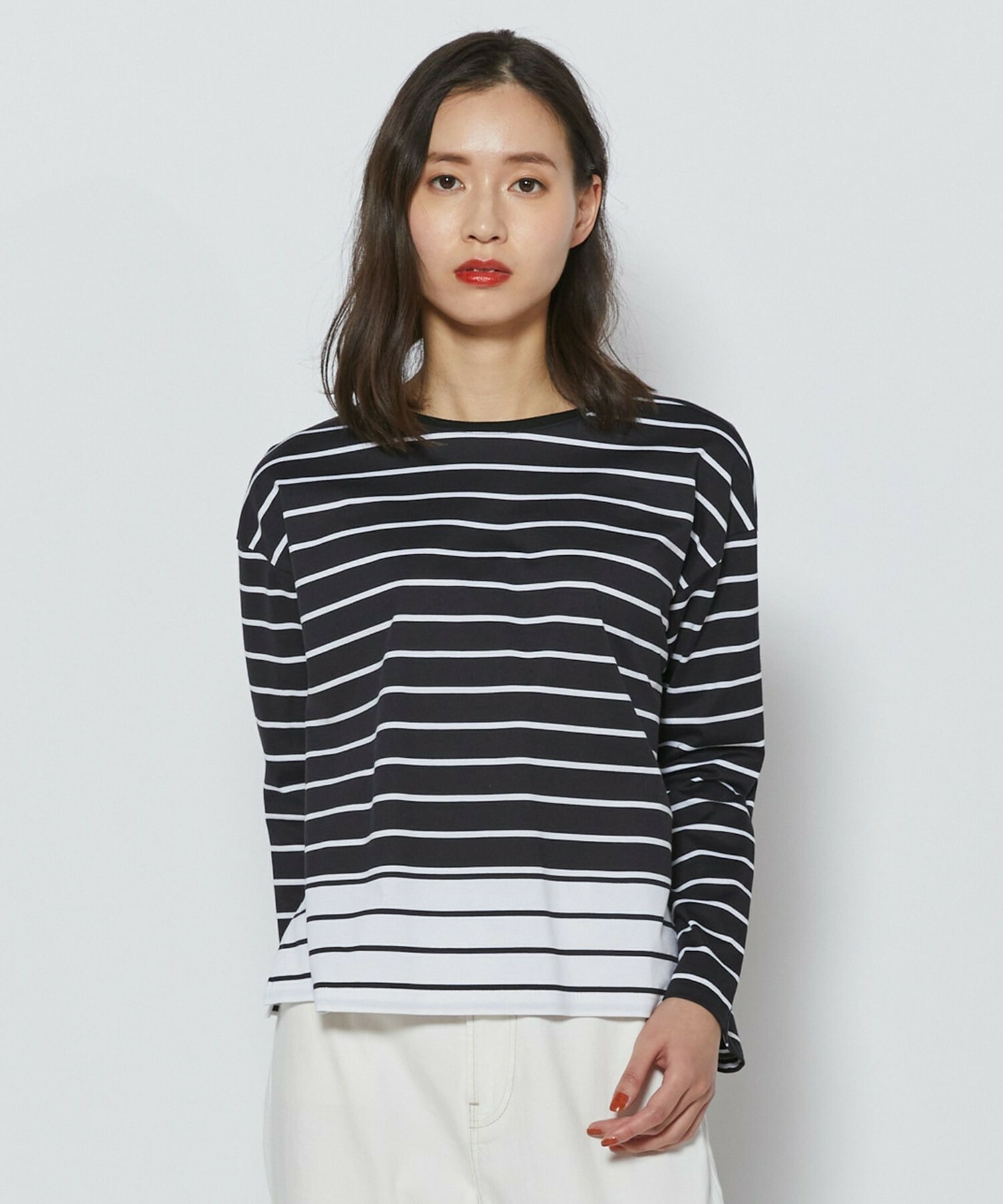 【L'EQUIPE】バイカラーパネルボーダーカットソー 詳細画像 ブラック&times;ホワイト 1