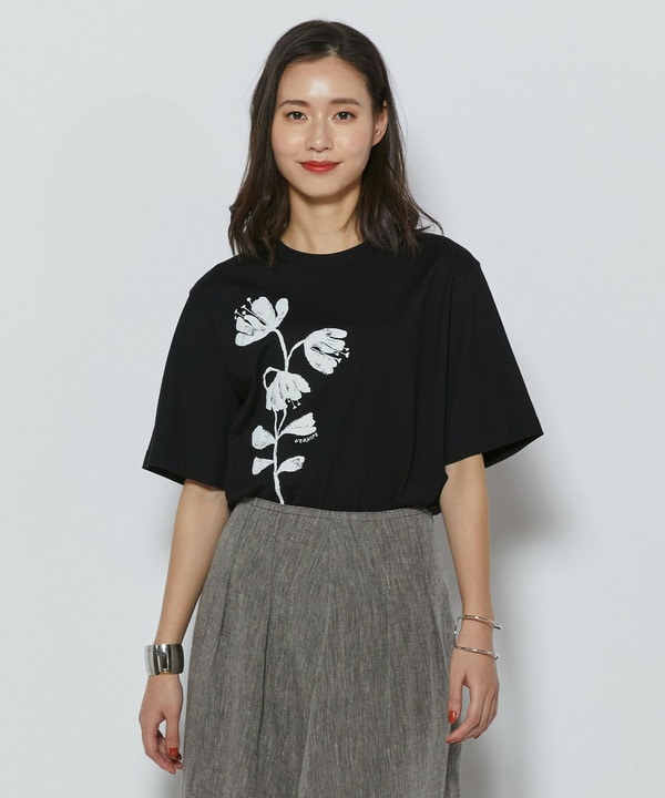 フラワー顔料プリントTシャツ 詳細画像 ブラック 1