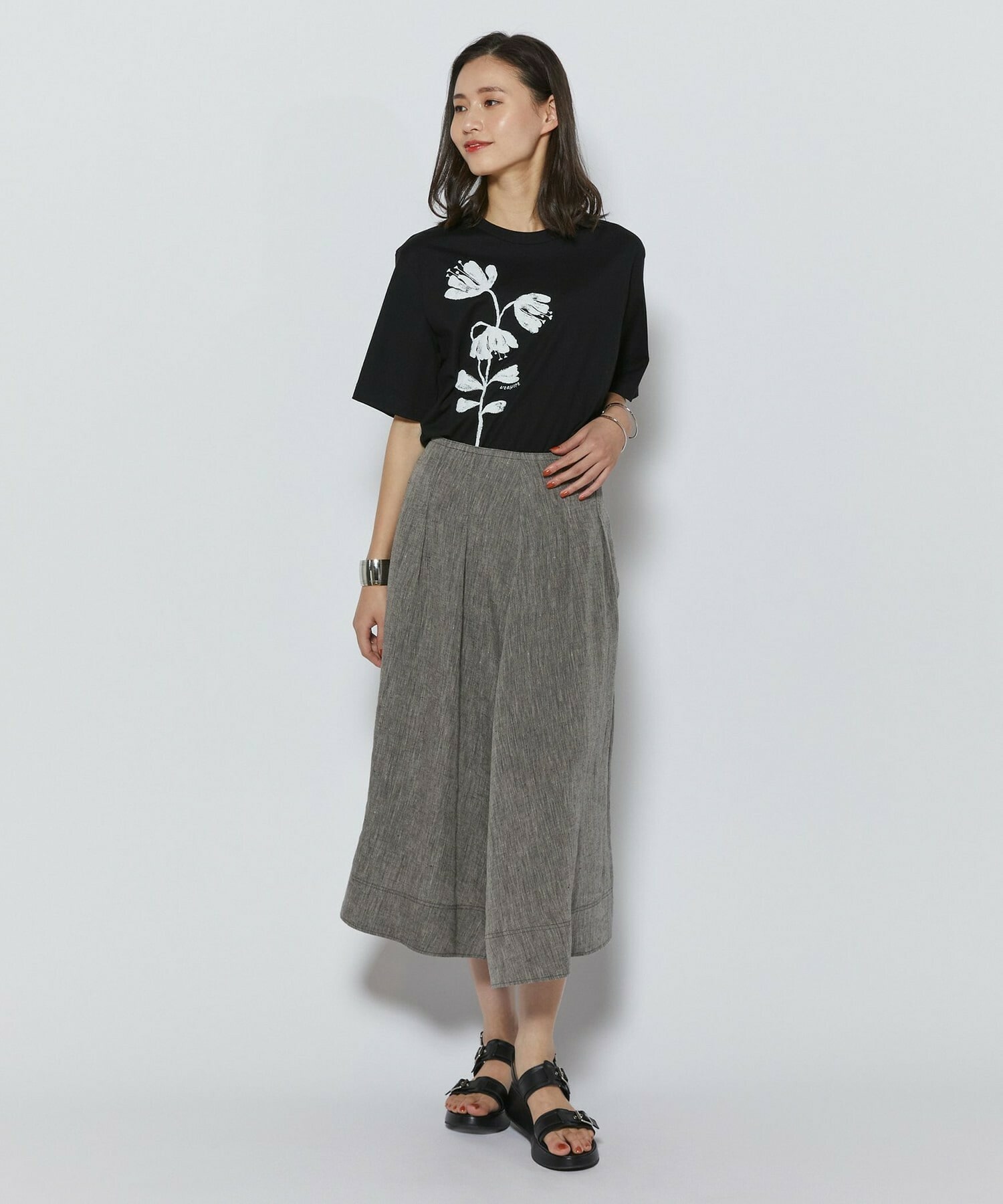 【L'EQUIPE】フラワー顔料プリントTシャツ 詳細画像 ブラック 9