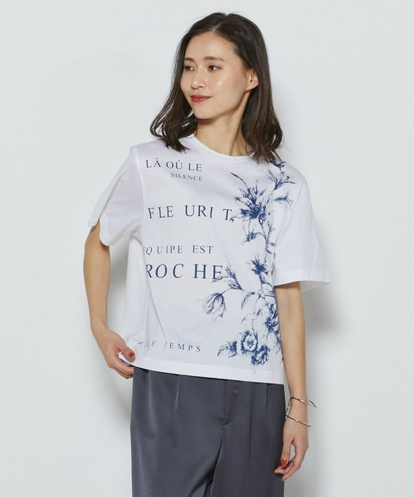 60/2シルケット天竺フラワーロゴプリントTシャツ60/2シルケット天竺フラワーロゴプリントTシャツ