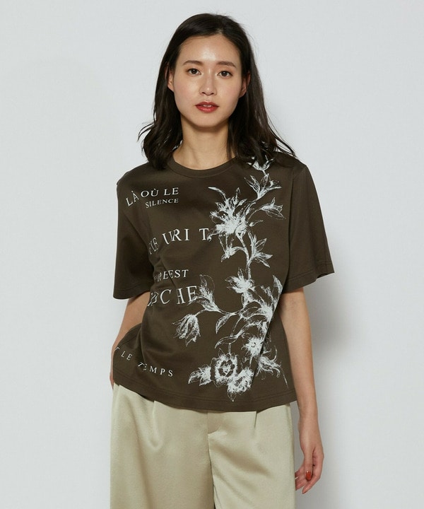 60/2シルケット天竺フラワーロゴプリントTシャツ 詳細画像 カーキ 1