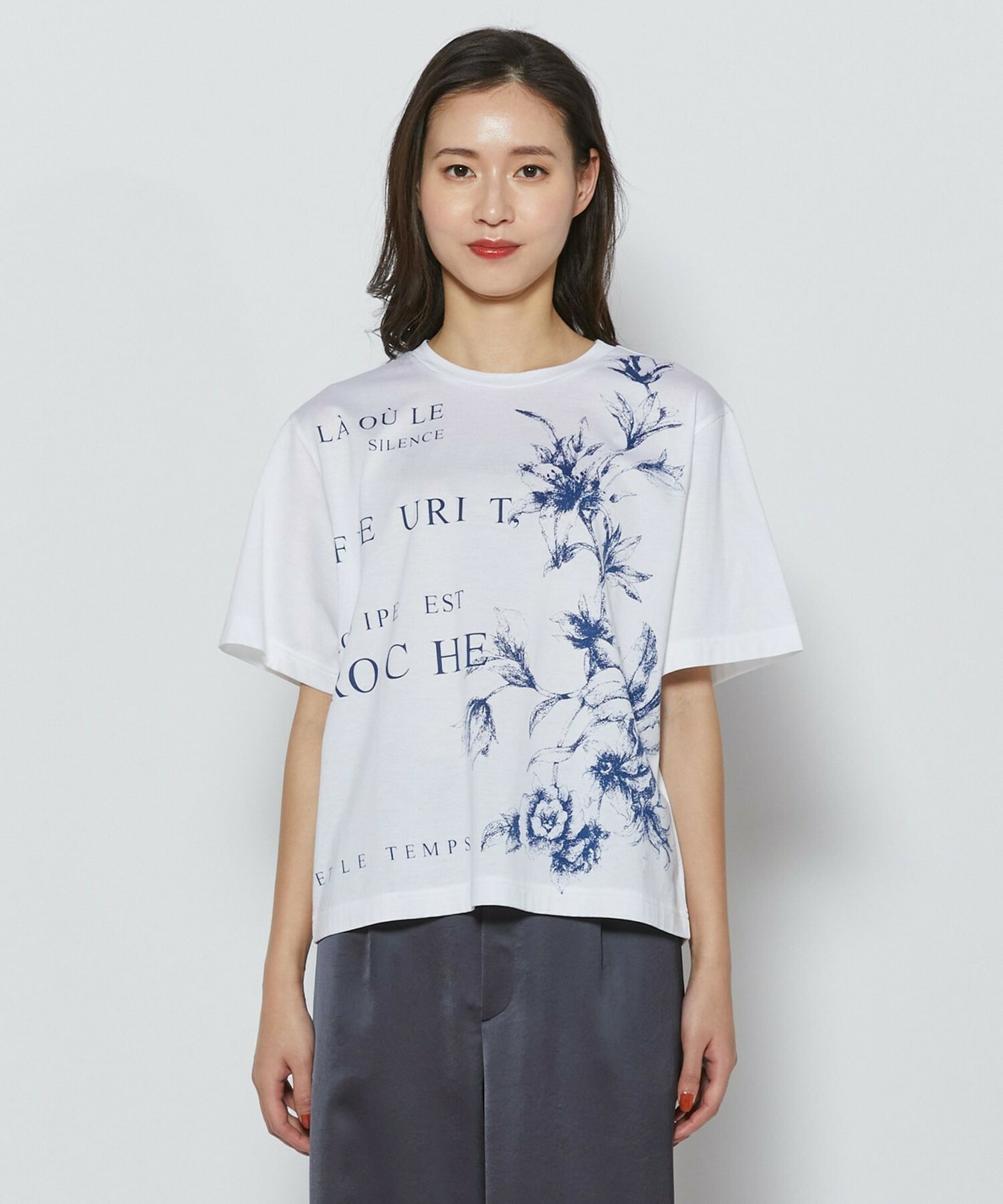 【L'EQUIPE】60/2シルケット天竺フラワーロゴプリントTシャツ 詳細画像 カーキ 16