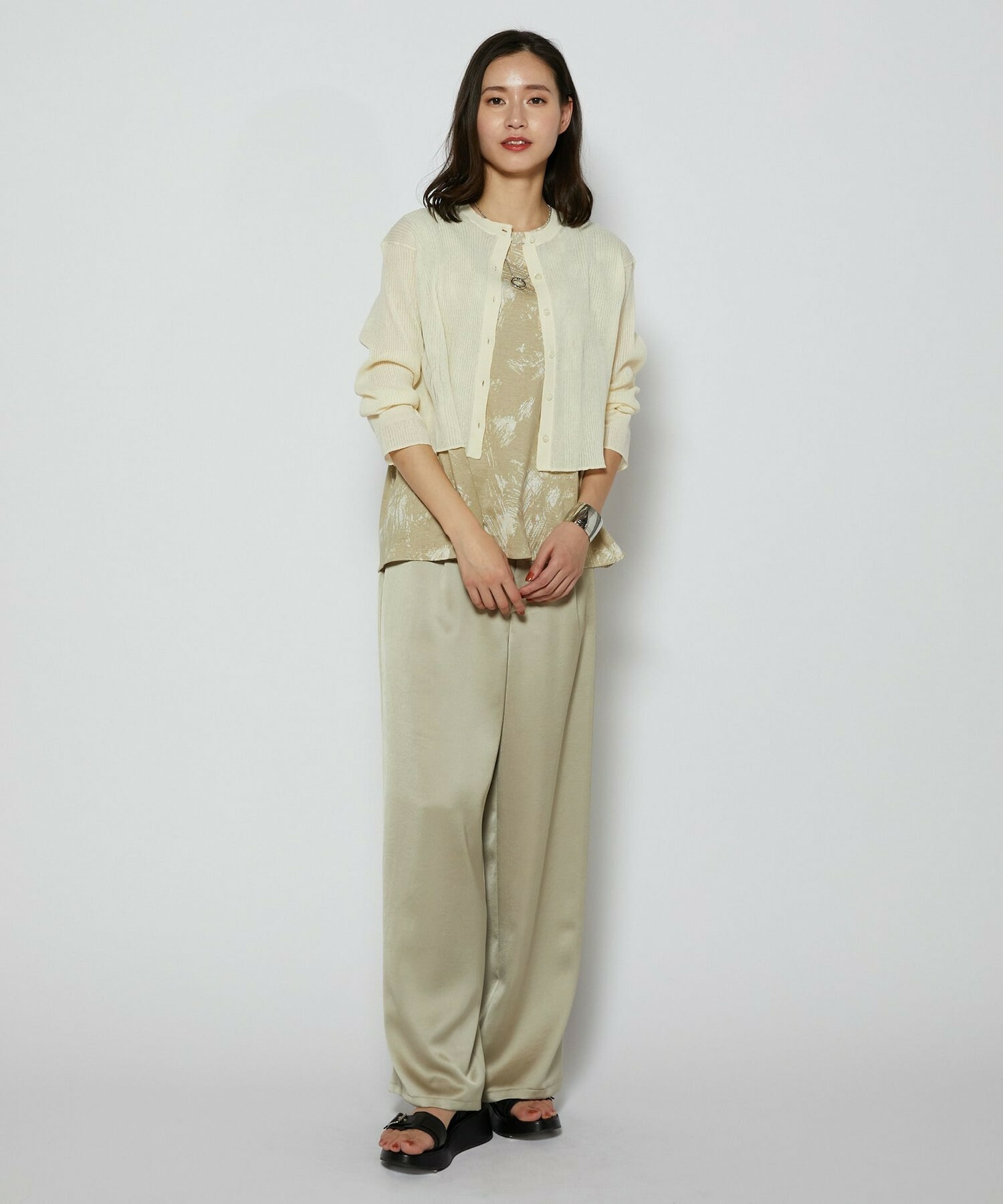 【L'EQUIPE】ブラッシュプリント天竺カットソー 詳細画像 ブラック系その他 11