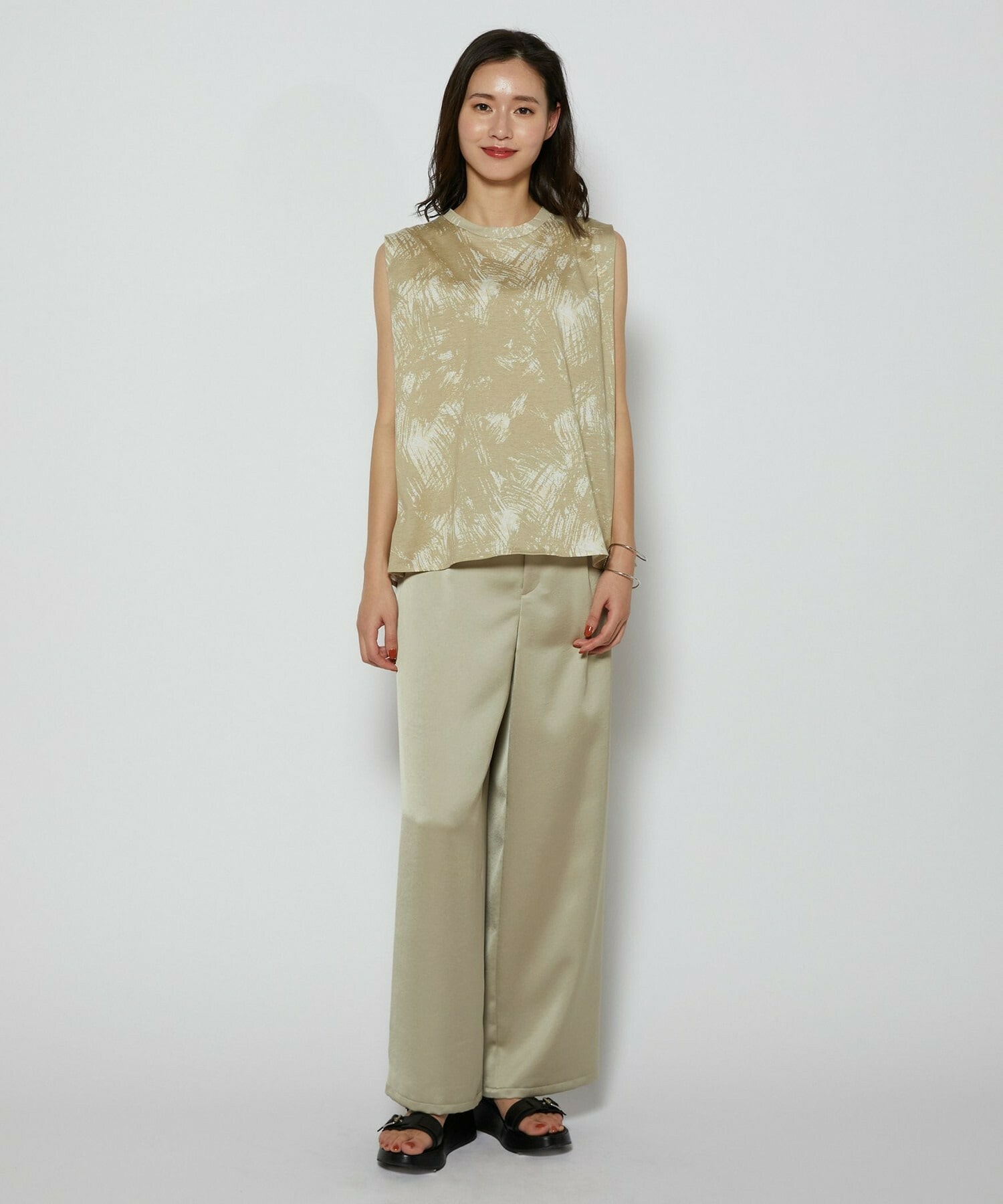 【L'EQUIPE】ブラッシュプリント天竺カットソー 詳細画像 ブラック系その他 8