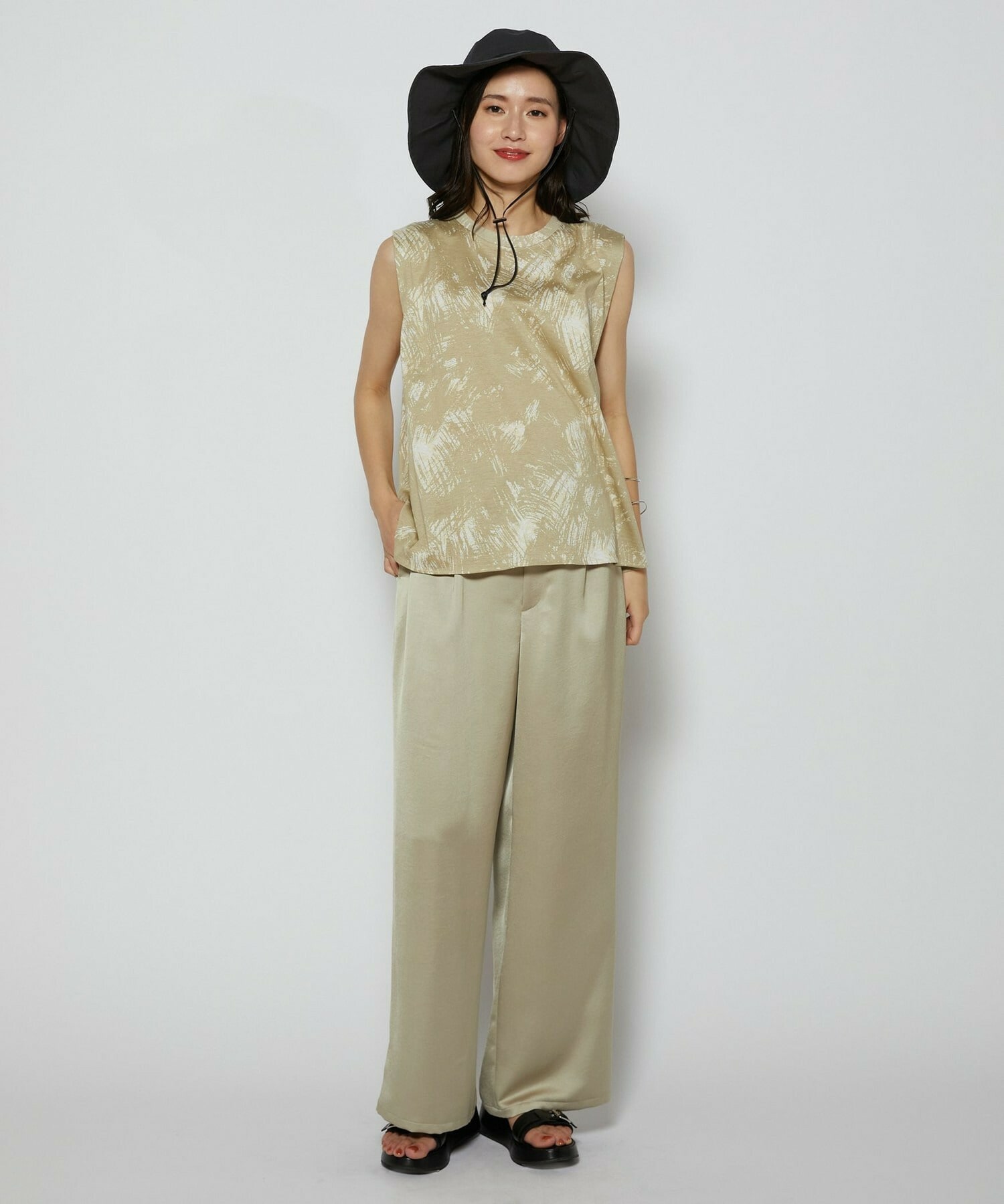 【L'EQUIPE】ブラッシュプリント天竺カットソー 詳細画像 ブラック系その他 9