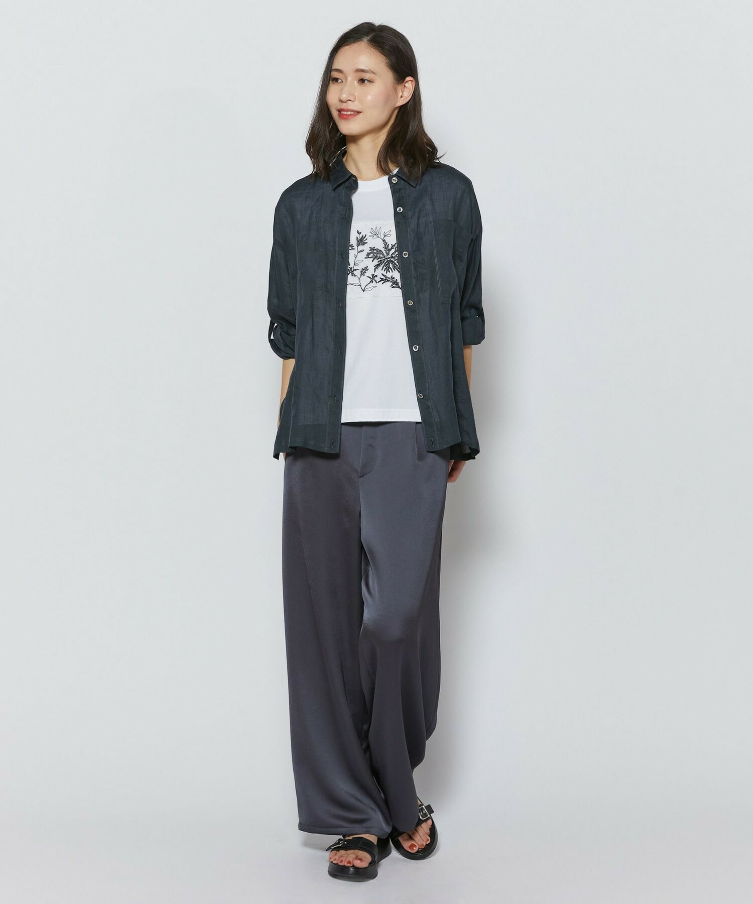 【L'EQUIPE】オーガンジー刺繍Tシャツ 詳細画像 ブラック 12