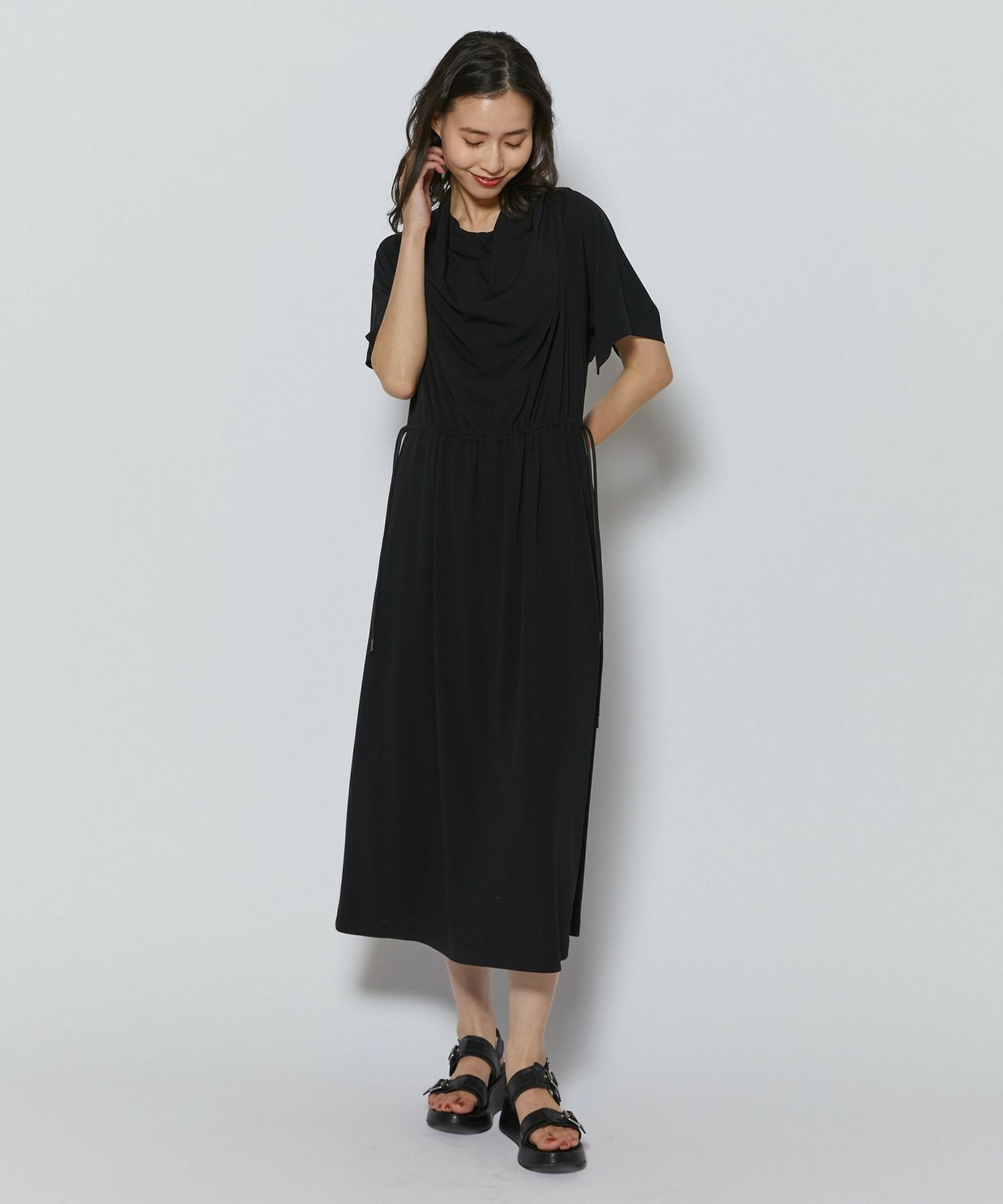 【L'EQUIPE】アセテートドライポンチワンピース 詳細画像 ブラック 2