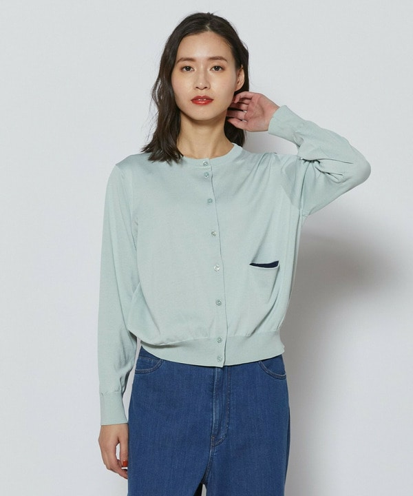 綿シルク配色ニットカーディガン 詳細画像 ライトグリーン 1