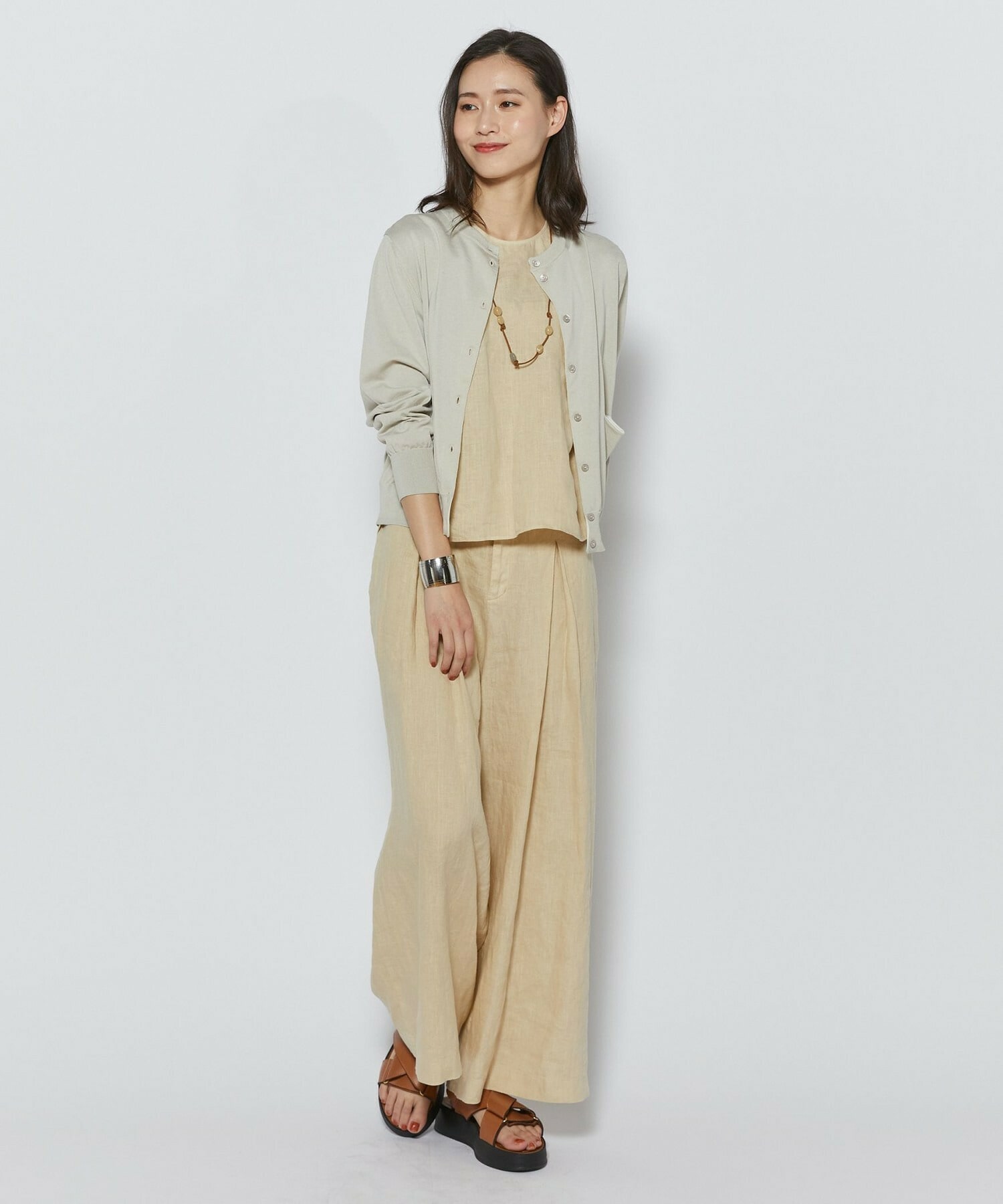 【L'EQUIPE】綿シルク配色ニットカーディガン 詳細画像 ライトグリーン 2