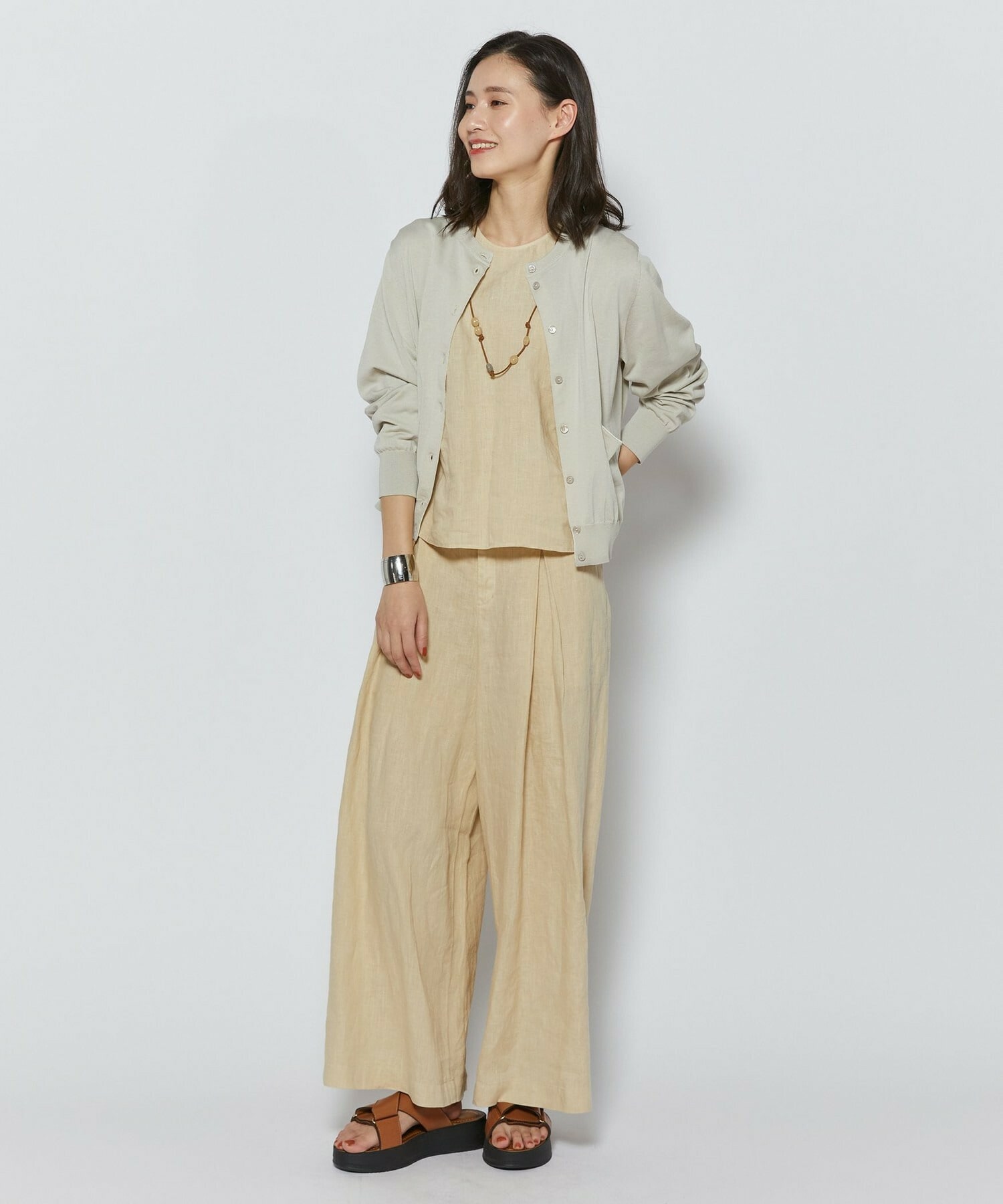 【L'EQUIPE】綿シルク配色ニットカーディガン 詳細画像 ライトグリーン 3