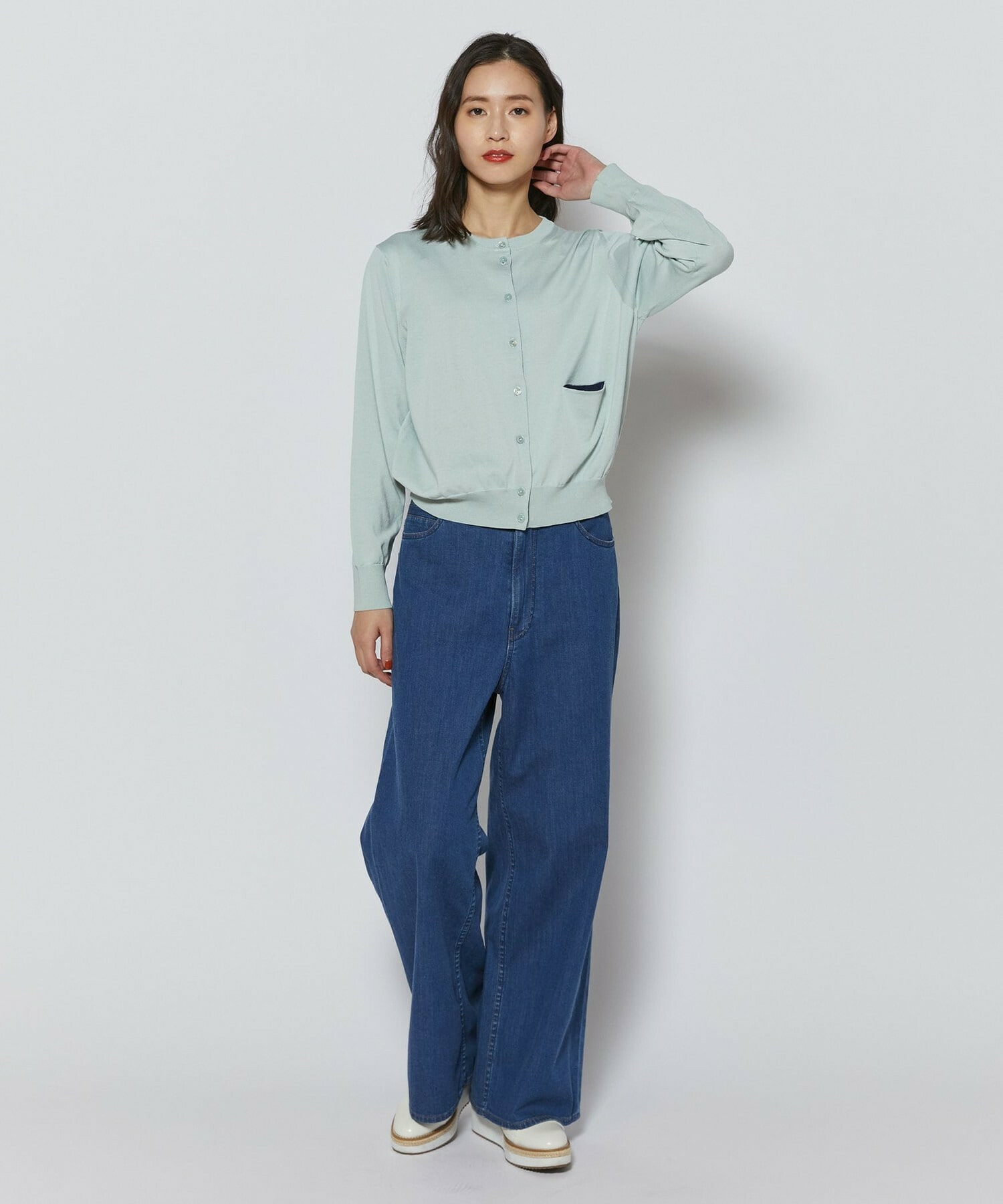 【L'EQUIPE】綿シルク配色ニットカーディガン 詳細画像 ライトグリーン 8