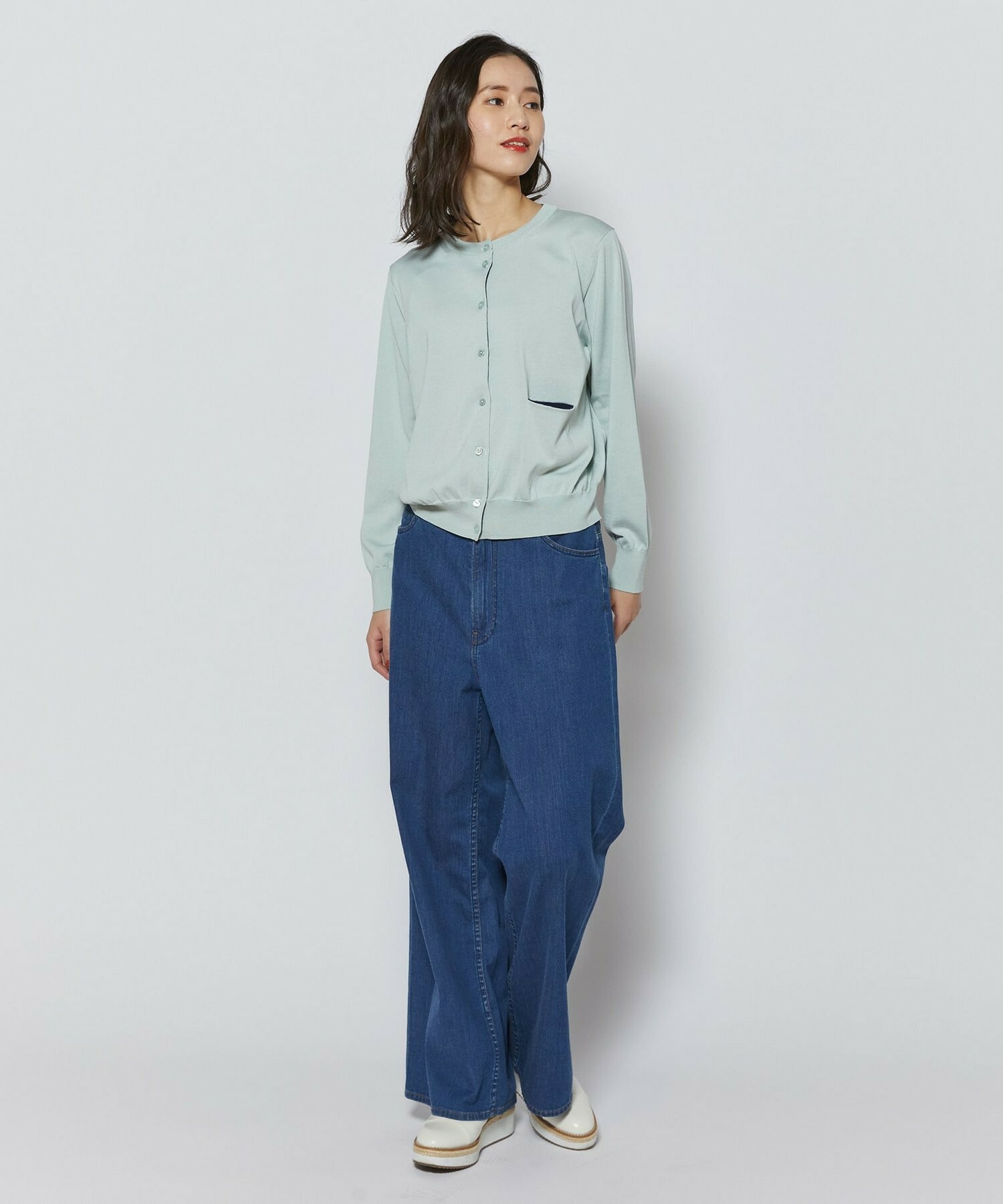 【L'EQUIPE】綿シルク配色ニットカーディガン 詳細画像 ライトグリーン 9