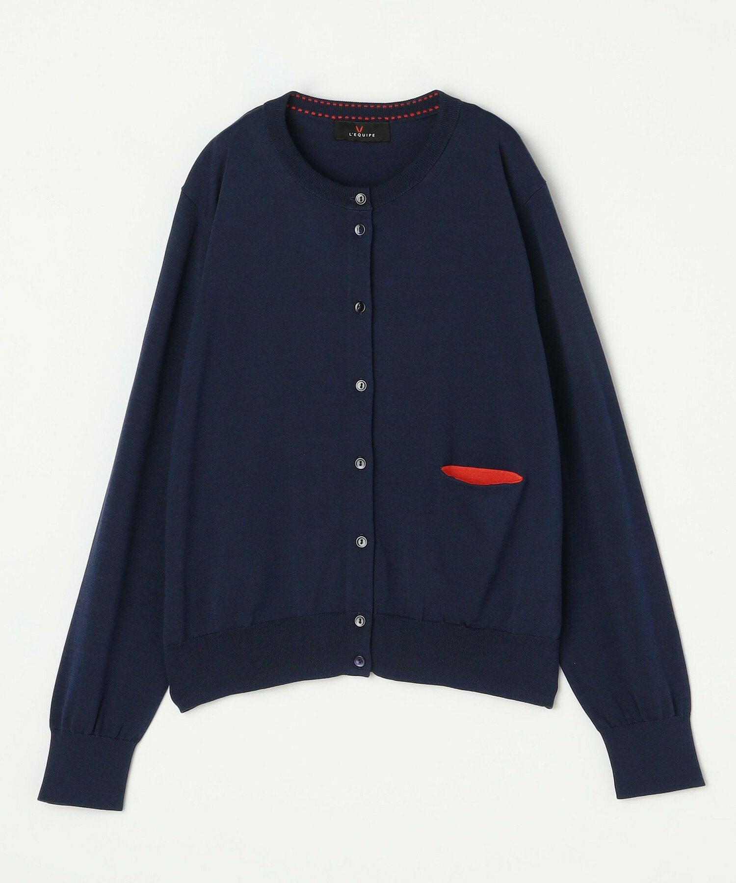 【L'EQUIPE】綿シルク配色ニットカーディガン 詳細画像 ネイビー 1