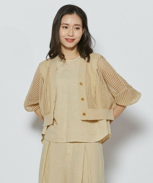 【L'EQUIPE】［eclat 2026年5月号掲載商品］麻ポリエステルショート丈カーディガン 詳細画像 ベージュ 1