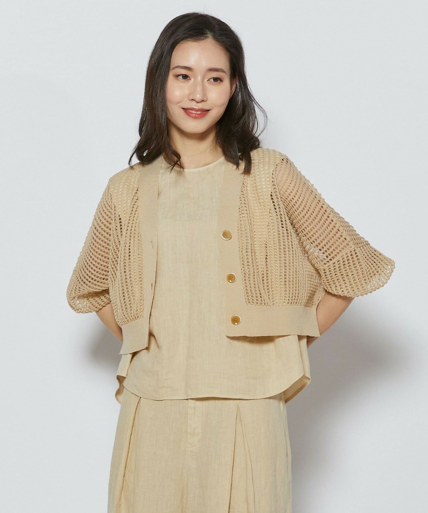 【L'EQUIPE】［eclat 2026年5月号掲載商品］麻ポリエステルショート丈カーディガン 詳細画像 ベージュ 1