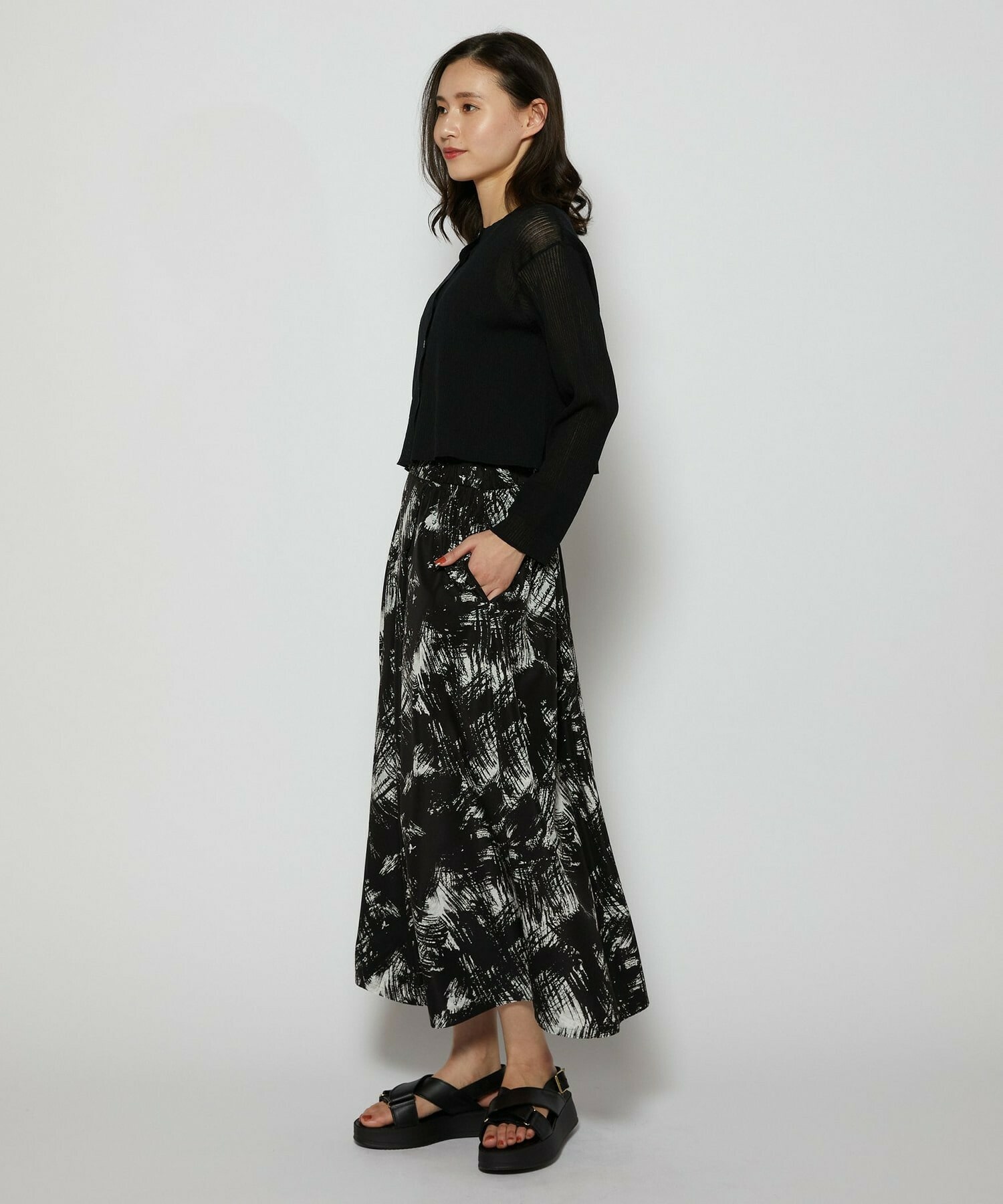 【L'EQUIPE】綿ポリリブカーディガン 詳細画像 ブラック 2