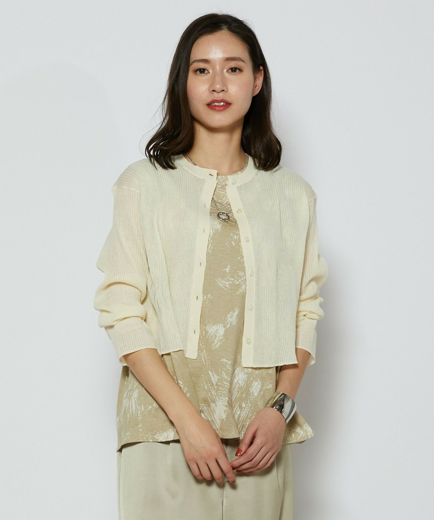 【L'EQUIPE】綿ポリリブカーディガン 詳細画像 クリーム 1