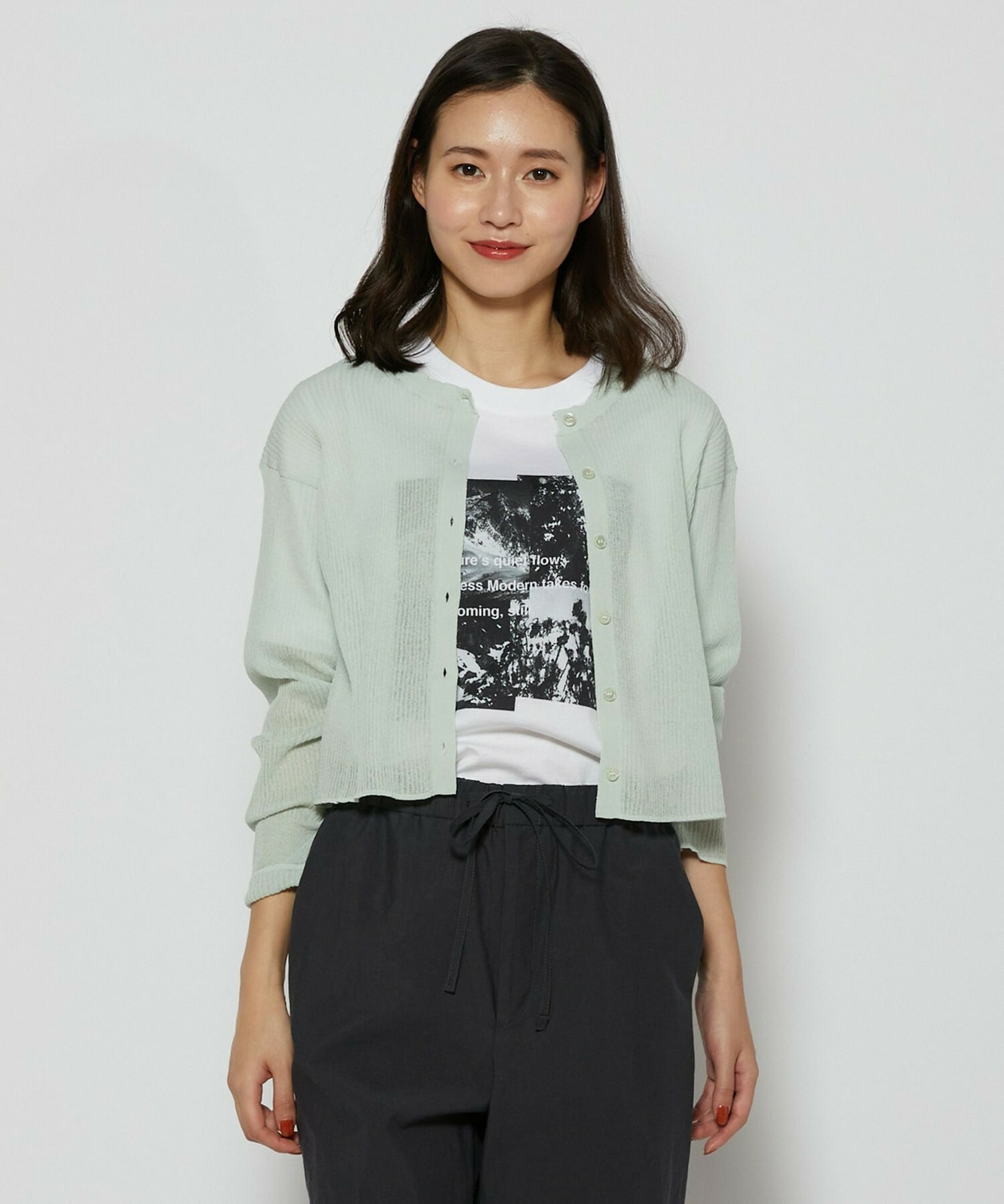 【L'EQUIPE】綿ポリリブカーディガン 詳細画像 ライトグリーン 1