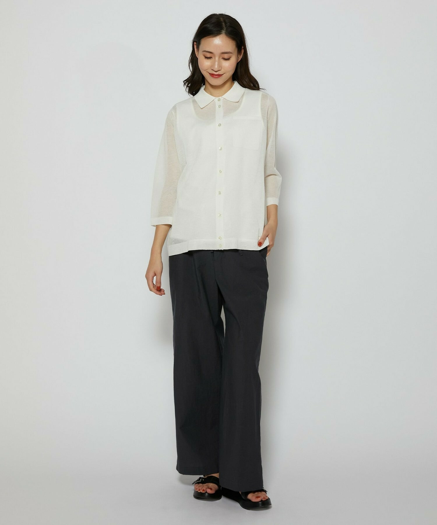 【L'EQUIPE】リネン混カーディガン 詳細画像 ブラック 1