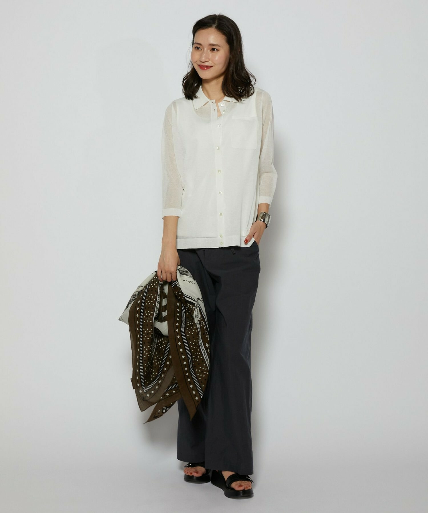 【L'EQUIPE】リネン混カーディガン 詳細画像 ブラック 5