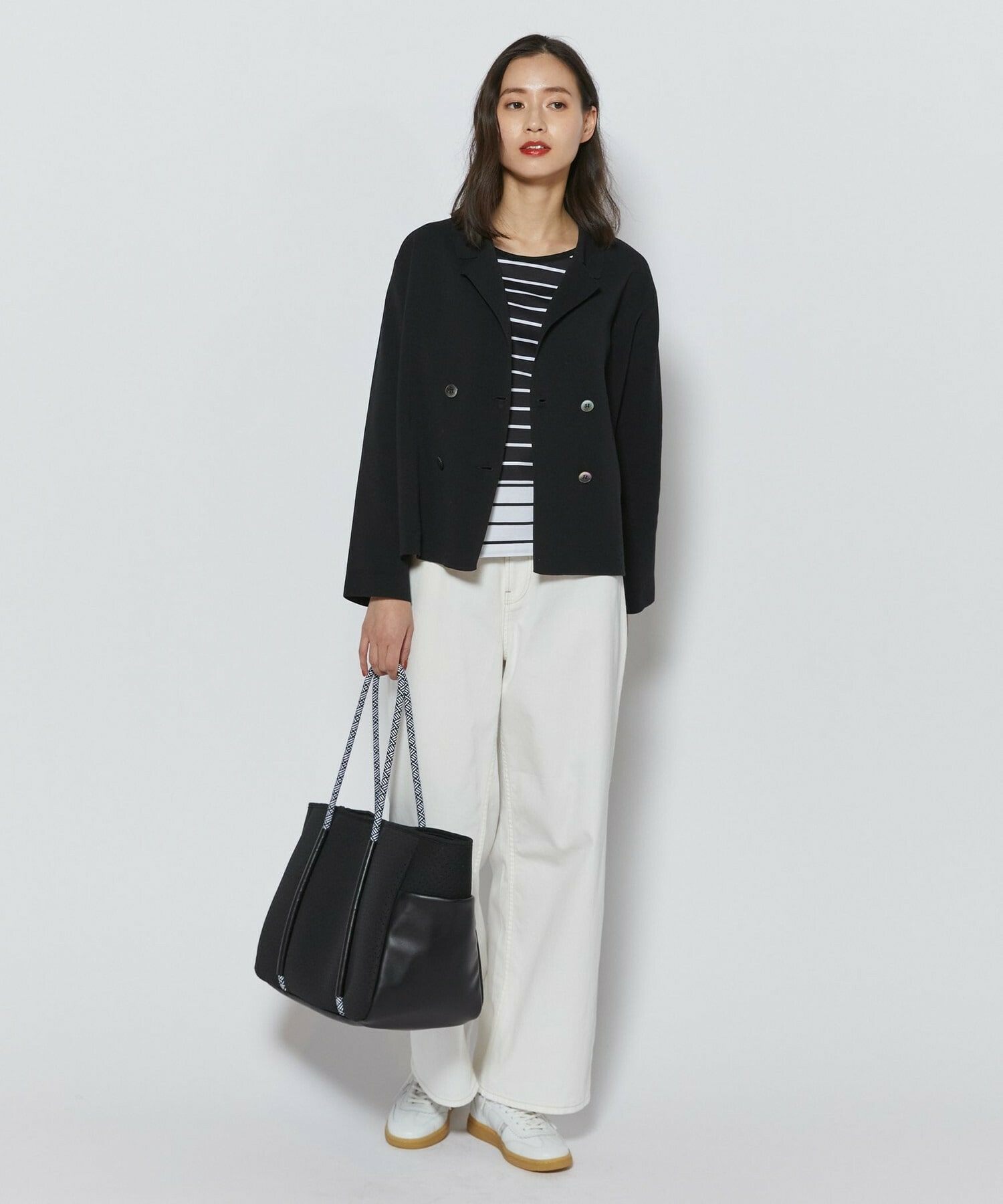 【L'EQUIPE】コットンポリミラノリブニットジャケット 詳細画像 ブラック 5