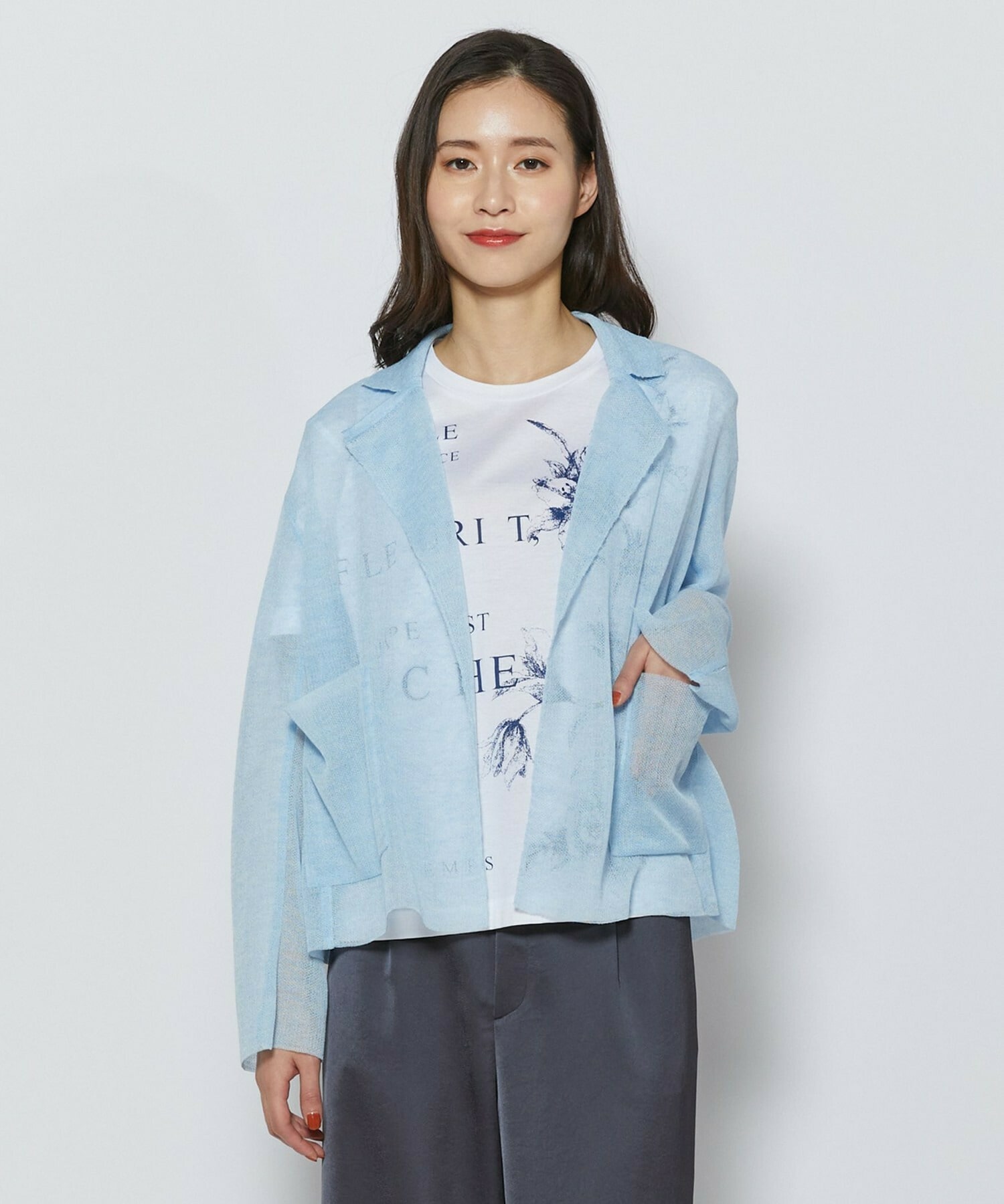 【L'EQUIPE】［eclat 2026年5月号掲載商品］麻ポリエステルニットジャケット 詳細画像 サックスブルー 1