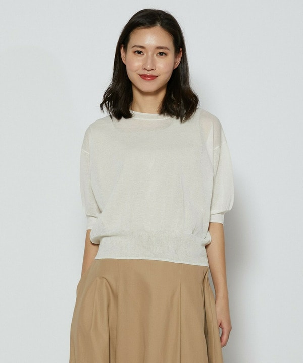 リネン混バック釦ニットトップスリネン混バック釦ニットトップス