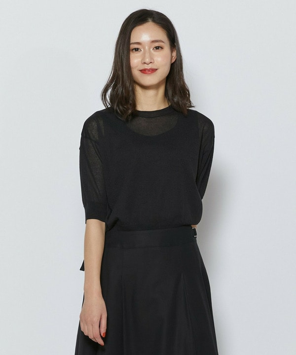 リネン混バック釦ニットトップス 詳細画像 ブラック 1