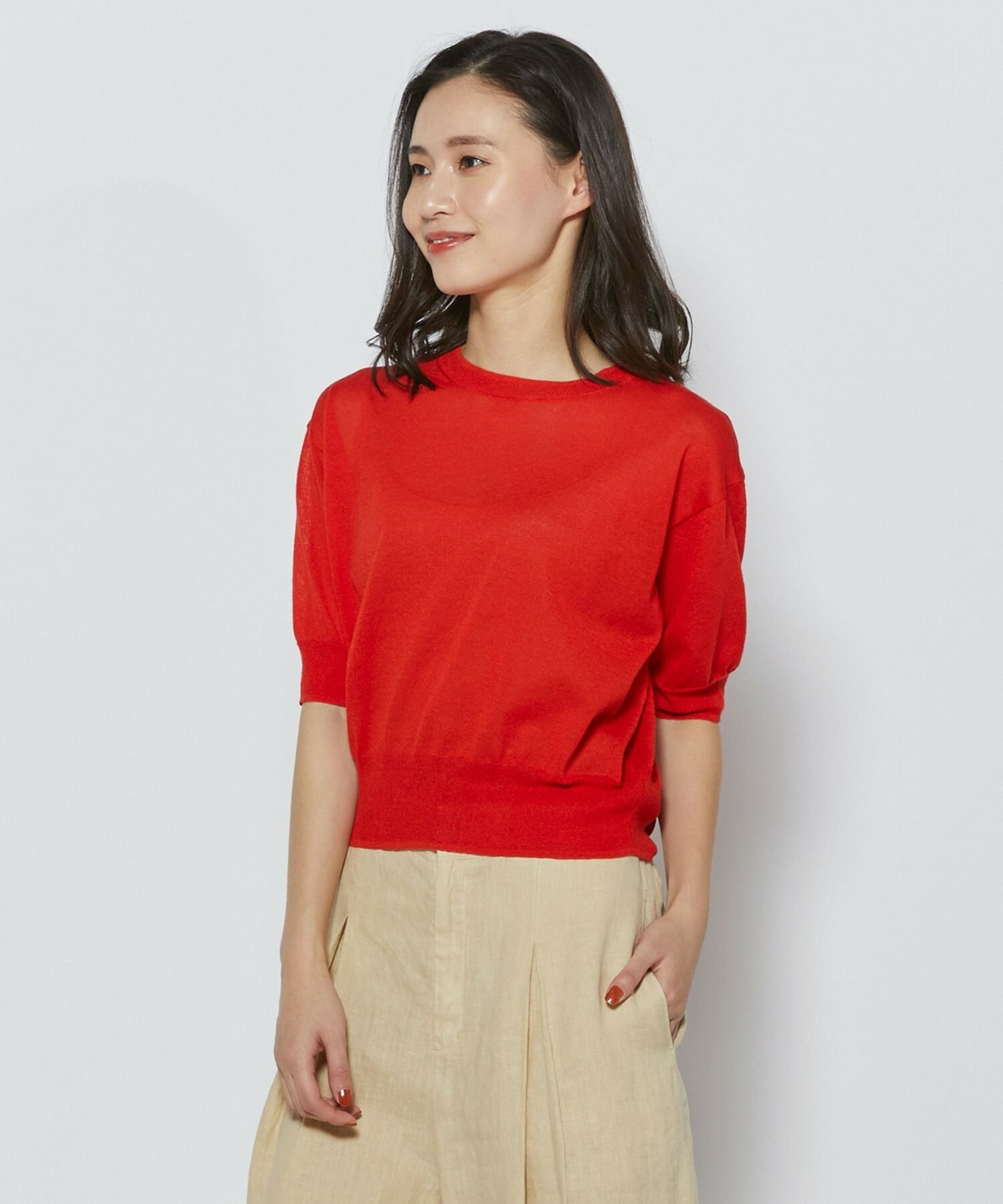 【L'EQUIPE】リネン混バック釦ニットトップス 詳細画像 レッド 1