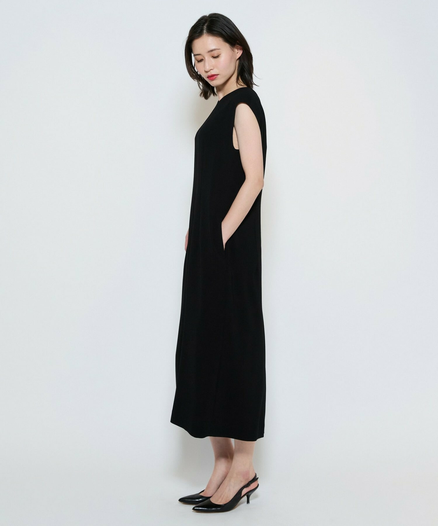 【L'EQUIPE】バックサテンノースリーブワンピース＜現行素材＞ 詳細画像 ブラック 4