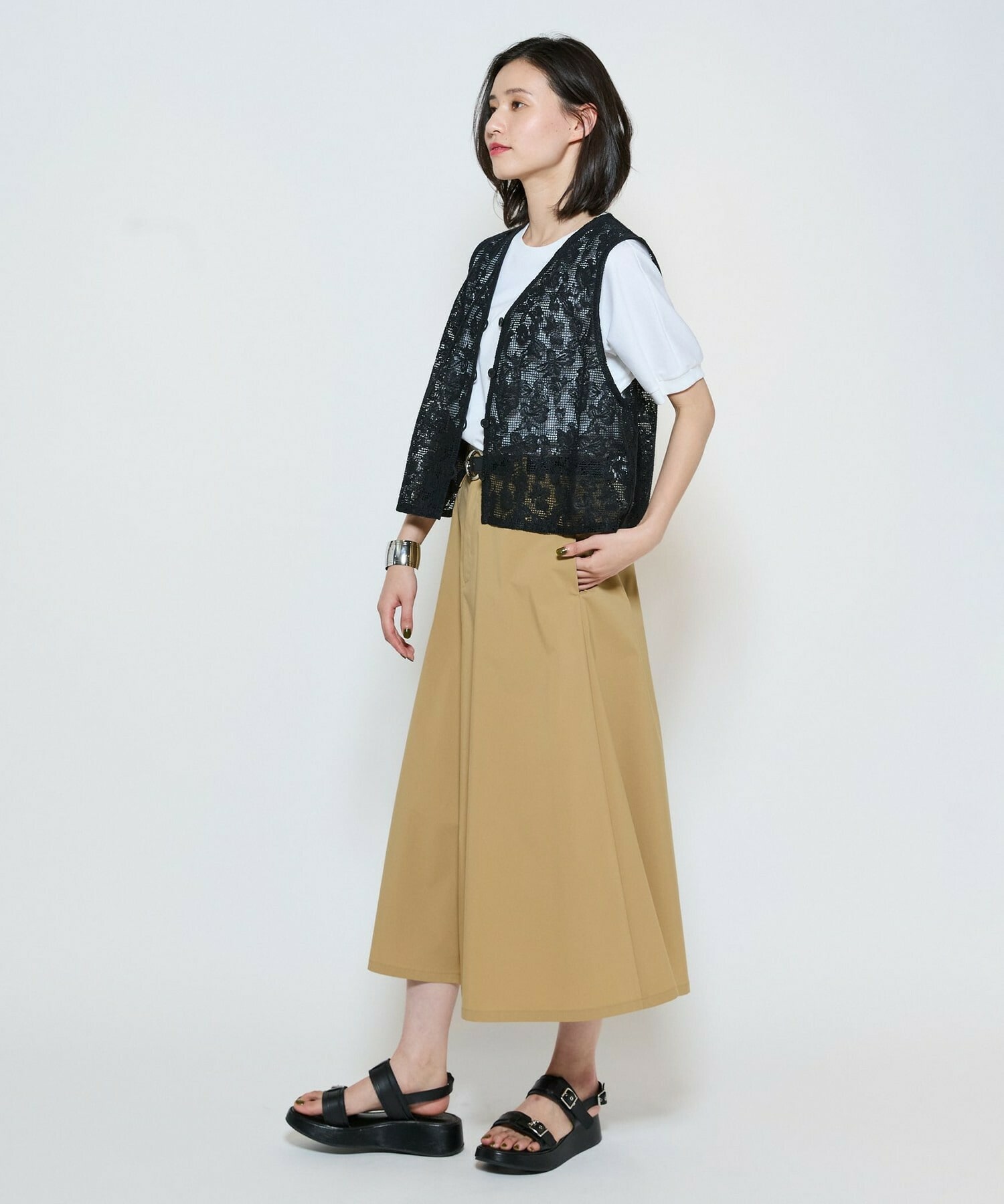 【L'EQUIPE】ボタニカルコットンレースジレ 詳細画像 ブラック 3
