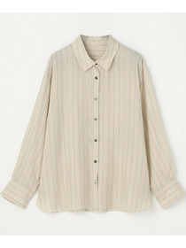 【L'EQUIPE】【Lサイズ】キュプラコットンストライプシャツ 詳細画像 ベージュ系その他 14