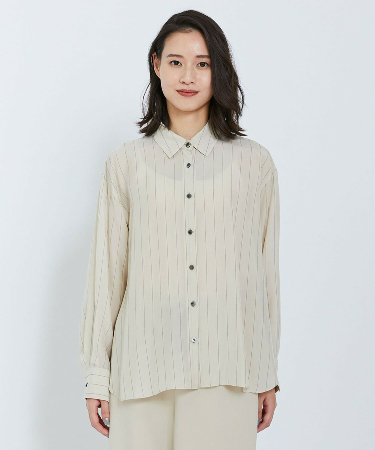 【L'EQUIPE】【Lサイズ】キュプラコットンストライプシャツ 詳細画像 ベージュ系その他 5