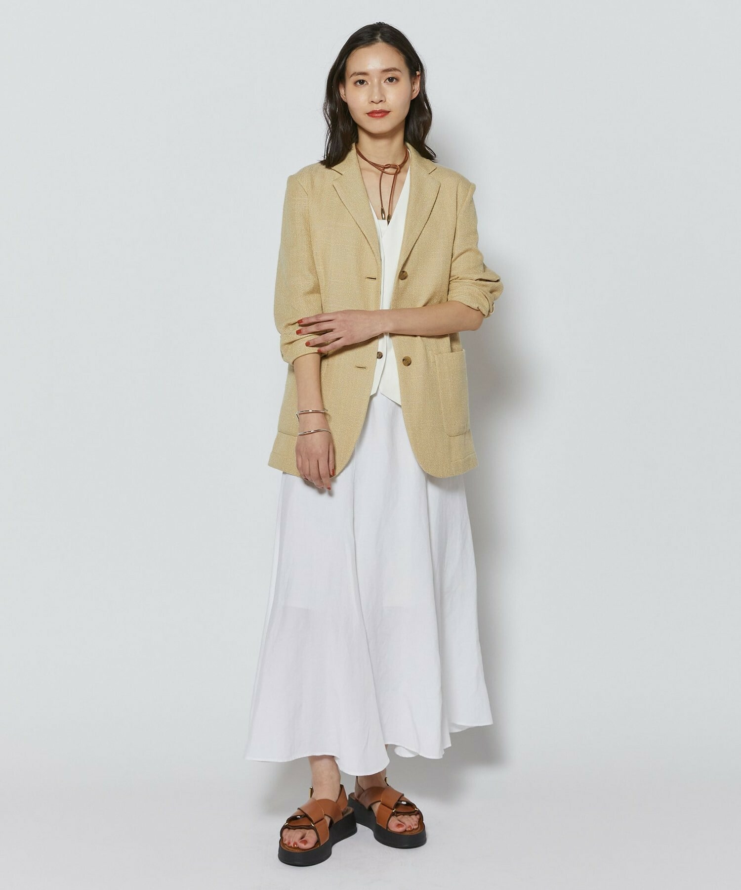 【L'EQUIPE】【Lサイズ】シルク混シャンブレージャケット 詳細画像 ベージュ 1